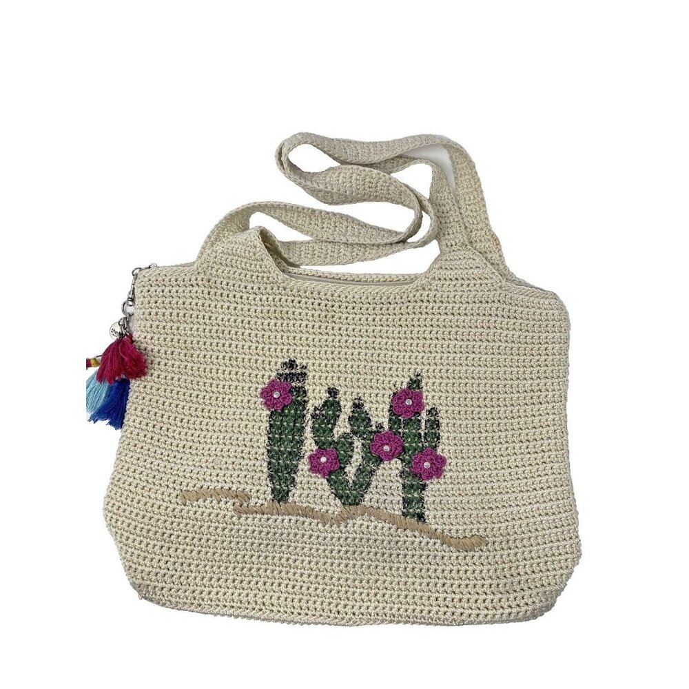 The Sac Ecru Crochet Cactus Flower Hobo Shoulder Bag Tassel Bag Charm Purse - Picture 5 of 8